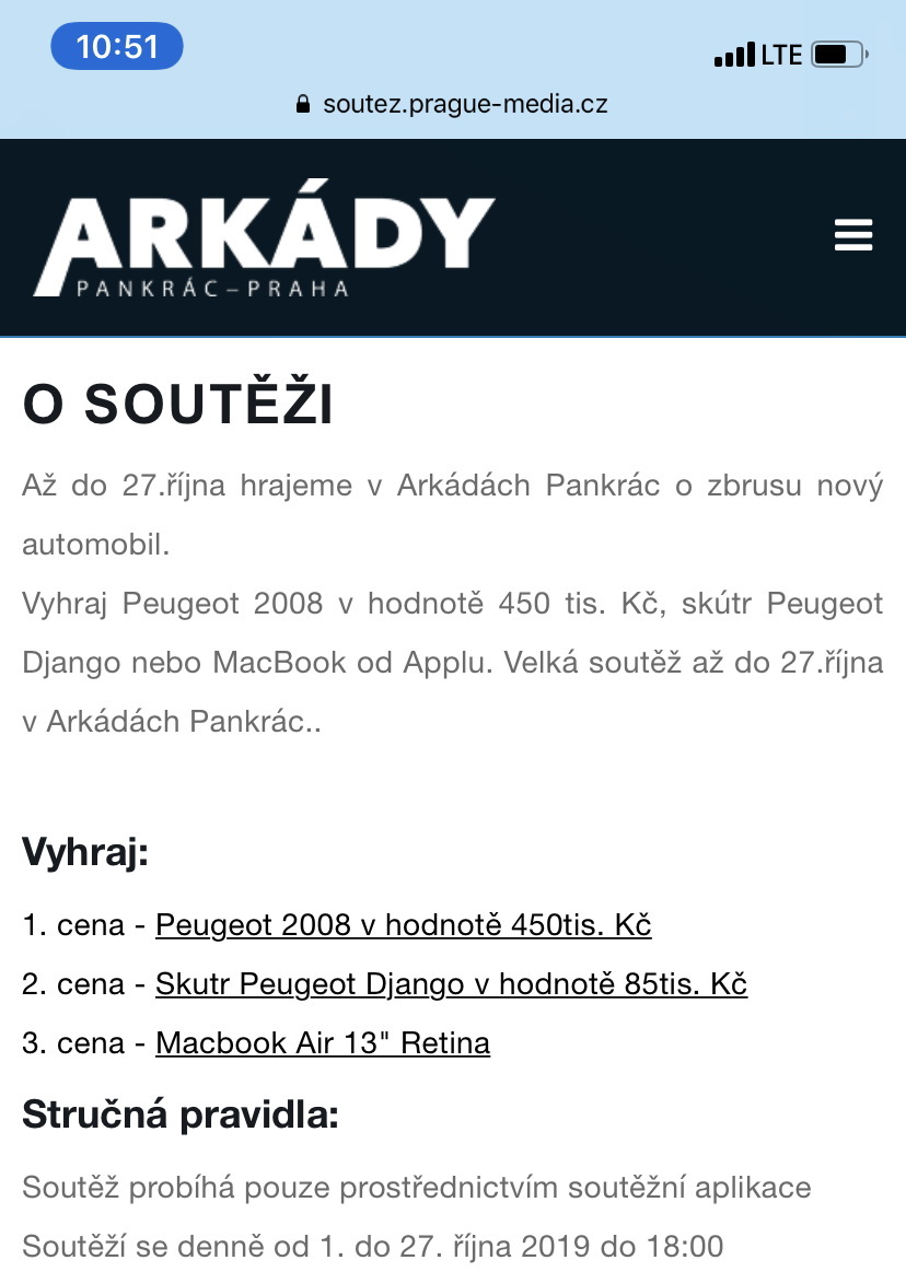 Soutěžní microsite Rozjeď to s Arkádami